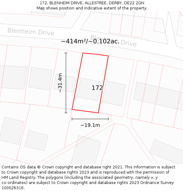 172, BLENHEIM DRIVE, ALLESTREE, DERBY, DE22 2GN: Plot and title map