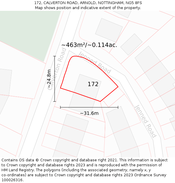 172, CALVERTON ROAD, ARNOLD, NOTTINGHAM, NG5 8FS: Plot and title map