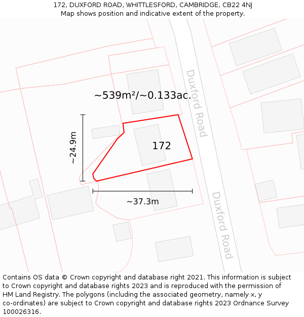 172, DUXFORD ROAD, WHITTLESFORD, CAMBRIDGE, CB22 4NJ: Plot and title map