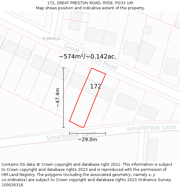 172, GREAT PRESTON ROAD, RYDE, PO33 1AY: Plot and title map