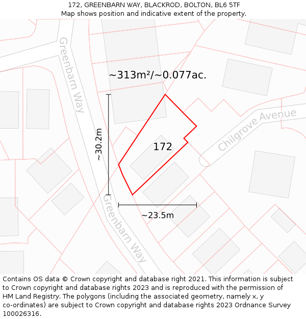 172, GREENBARN WAY, BLACKROD, BOLTON, BL6 5TF: Plot and title map