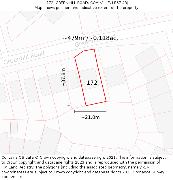 172, GREENHILL ROAD, COALVILLE, LE67 4RJ: Plot and title map