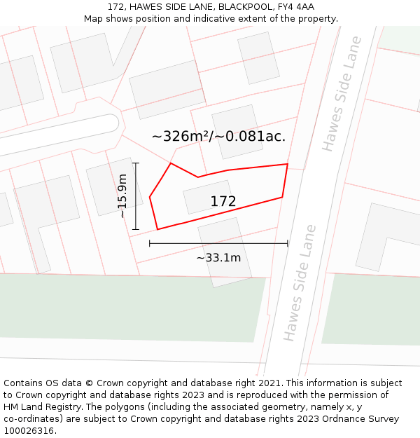 172, HAWES SIDE LANE, BLACKPOOL, FY4 4AA: Plot and title map