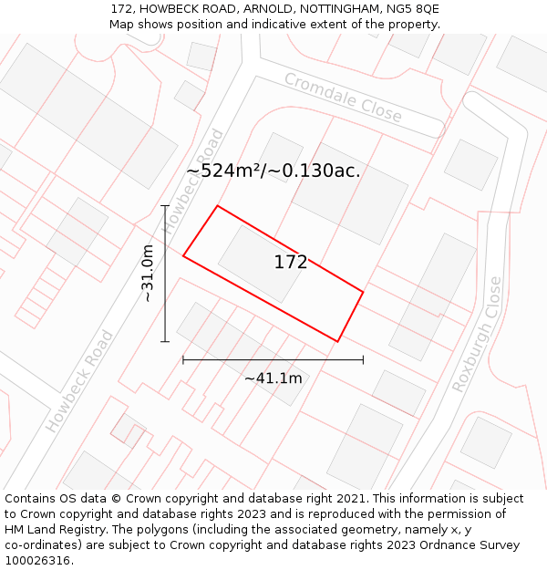 172, HOWBECK ROAD, ARNOLD, NOTTINGHAM, NG5 8QE: Plot and title map