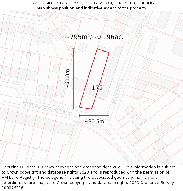 172, HUMBERSTONE LANE, THURMASTON, LEICESTER, LE4 8HG: Plot and title map