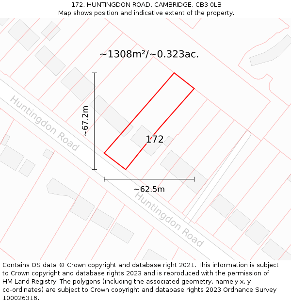 172, HUNTINGDON ROAD, CAMBRIDGE, CB3 0LB: Plot and title map