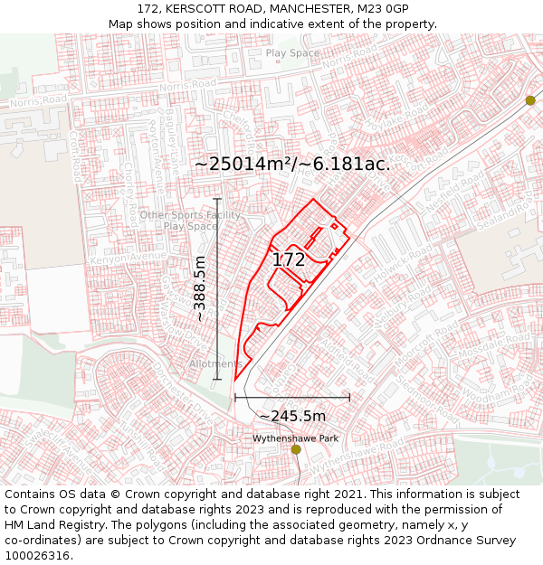 172, KERSCOTT ROAD, MANCHESTER, M23 0GP: Plot and title map