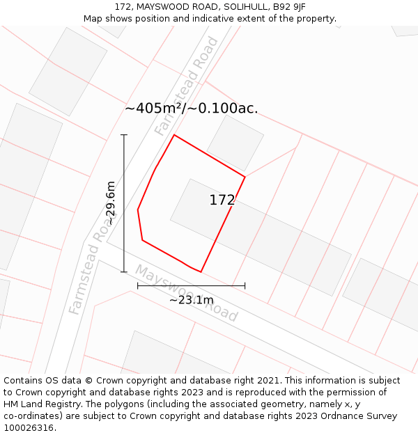 172, MAYSWOOD ROAD, SOLIHULL, B92 9JF: Plot and title map