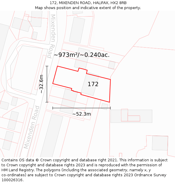 172, MIXENDEN ROAD, HALIFAX, HX2 8RB: Plot and title map