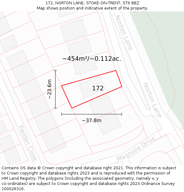 172, NORTON LANE, STOKE-ON-TRENT, ST6 8BZ: Plot and title map