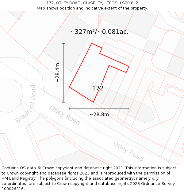 172, OTLEY ROAD, GUISELEY, LEEDS, LS20 8LZ: Plot and title map