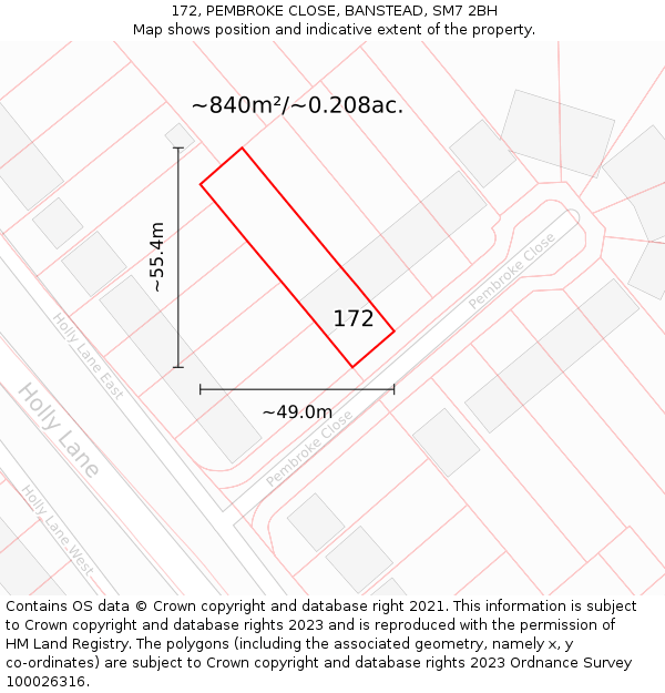 172, PEMBROKE CLOSE, BANSTEAD, SM7 2BH: Plot and title map