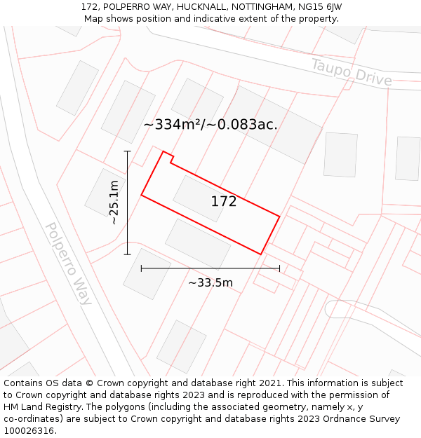 172, POLPERRO WAY, HUCKNALL, NOTTINGHAM, NG15 6JW: Plot and title map