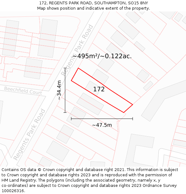 172, REGENTS PARK ROAD, SOUTHAMPTON, SO15 8NY: Plot and title map