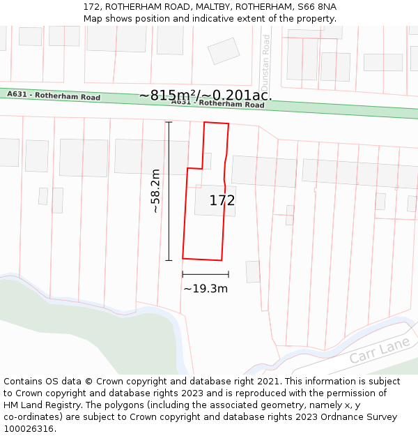 172, ROTHERHAM ROAD, MALTBY, ROTHERHAM, S66 8NA: Plot and title map