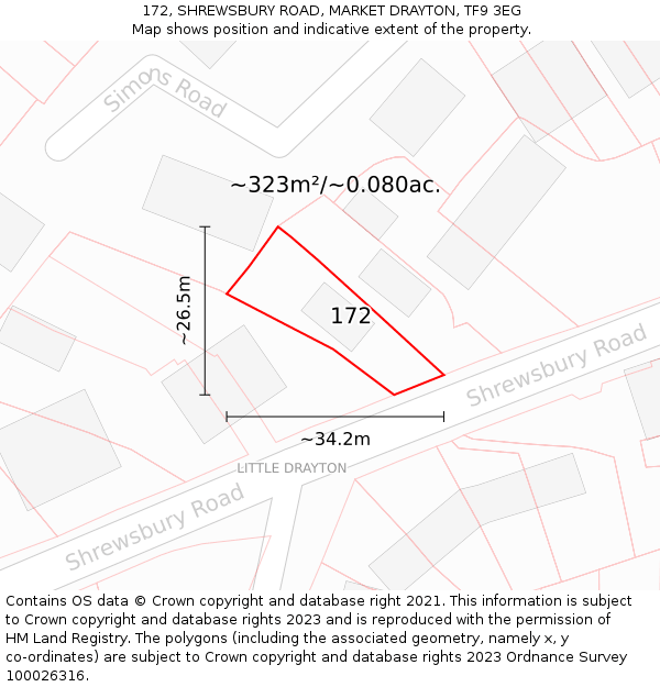 172, SHREWSBURY ROAD, MARKET DRAYTON, TF9 3EG: Plot and title map