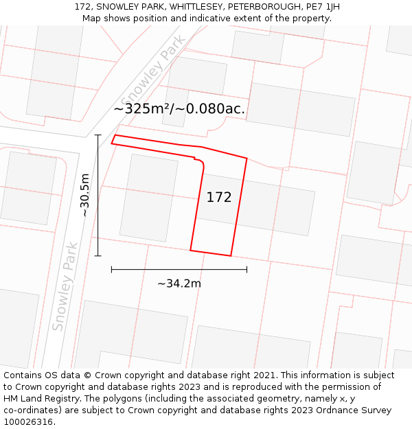 172, SNOWLEY PARK, WHITTLESEY, PETERBOROUGH, PE7 1JH: Plot and title map