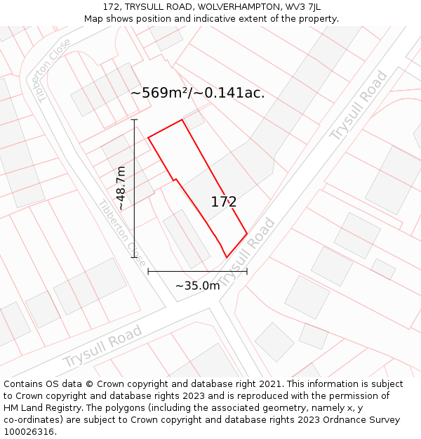 172, TRYSULL ROAD, WOLVERHAMPTON, WV3 7JL: Plot and title map