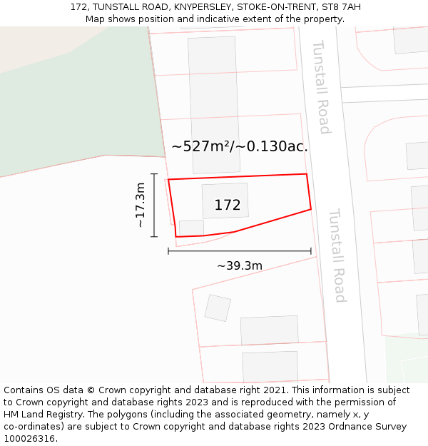 172, TUNSTALL ROAD, KNYPERSLEY, STOKE-ON-TRENT, ST8 7AH: Plot and title map