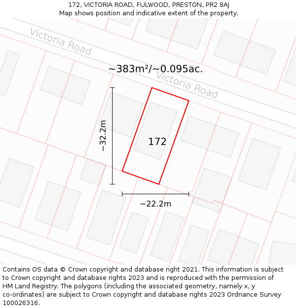 172, VICTORIA ROAD, FULWOOD, PRESTON, PR2 8AJ: Plot and title map