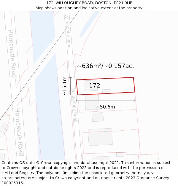 172, WILLOUGHBY ROAD, BOSTON, PE21 9HR: Plot and title map