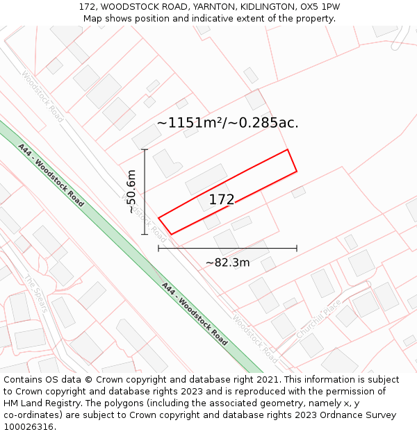 172, WOODSTOCK ROAD, YARNTON, KIDLINGTON, OX5 1PW: Plot and title map