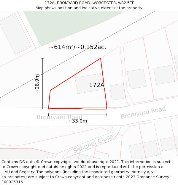 172A, BROMYARD ROAD, WORCESTER, WR2 5EE: Plot and title map