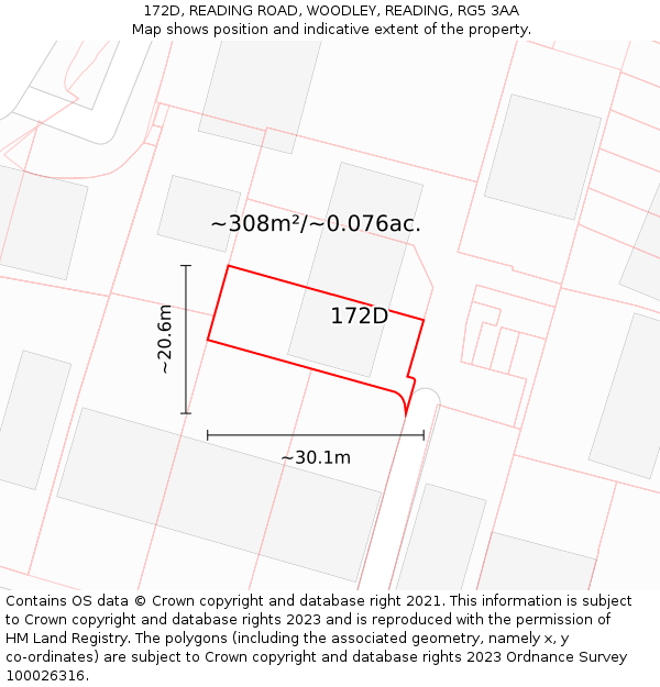 172D, READING ROAD, WOODLEY, READING, RG5 3AA: Plot and title map