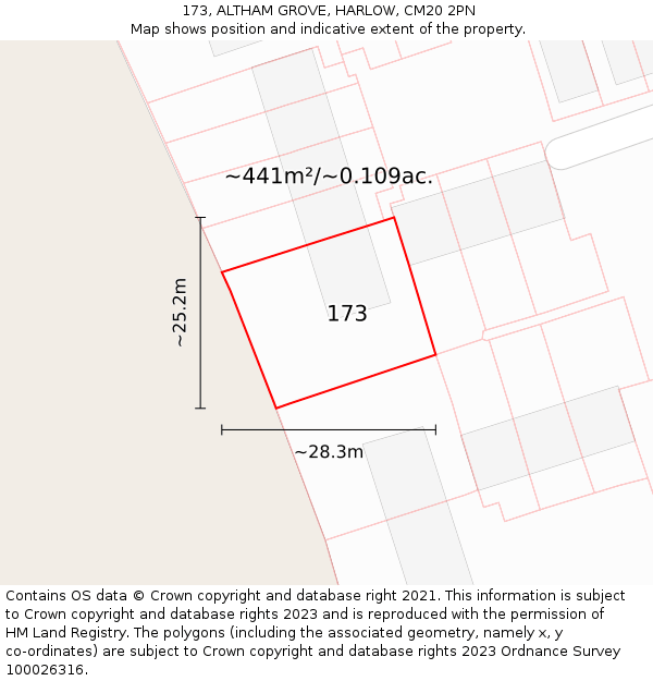 173, ALTHAM GROVE, HARLOW, CM20 2PN: Plot and title map