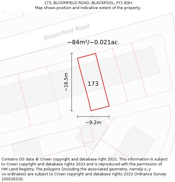 173, BLOOMFIELD ROAD, BLACKPOOL, FY1 6QH: Plot and title map