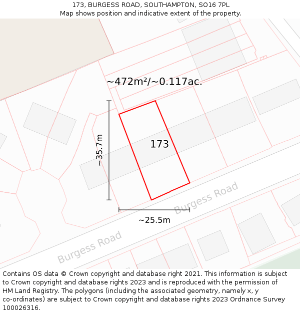 173, BURGESS ROAD, SOUTHAMPTON, SO16 7PL: Plot and title map