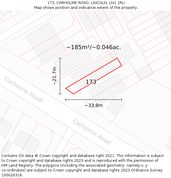 173, CARHOLME ROAD, LINCOLN, LN1 1RU: Plot and title map