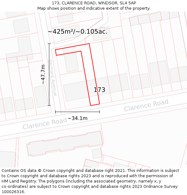 173, CLARENCE ROAD, WINDSOR, SL4 5AP: Plot and title map