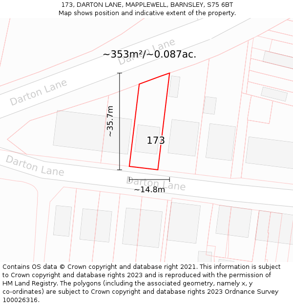 173, DARTON LANE, MAPPLEWELL, BARNSLEY, S75 6BT: Plot and title map