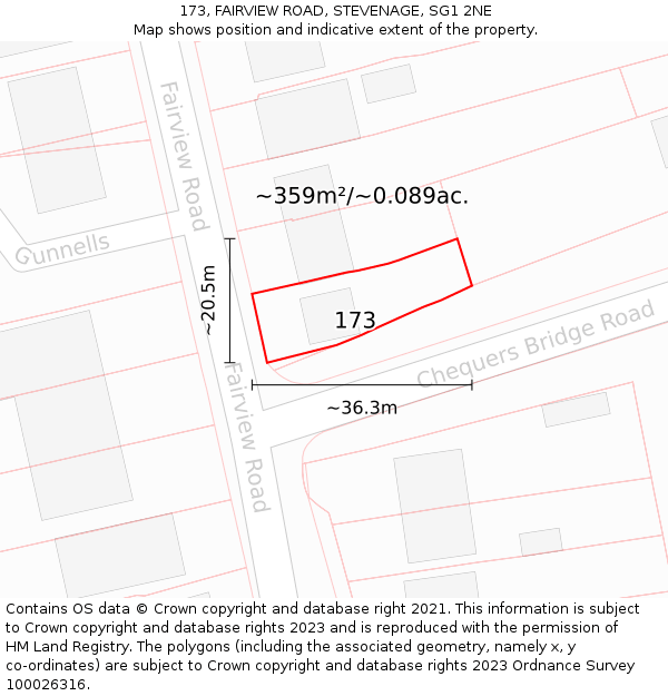 173, FAIRVIEW ROAD, STEVENAGE, SG1 2NE: Plot and title map