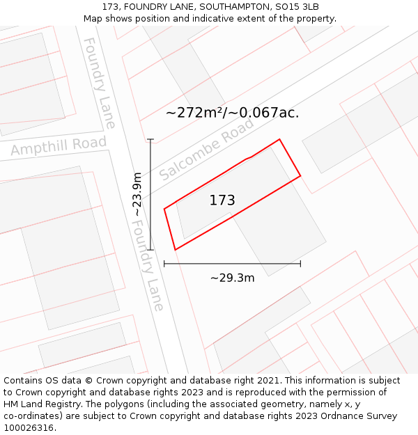 173, FOUNDRY LANE, SOUTHAMPTON, SO15 3LB: Plot and title map