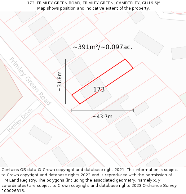 173, FRIMLEY GREEN ROAD, FRIMLEY GREEN, CAMBERLEY, GU16 6JY: Plot and title map