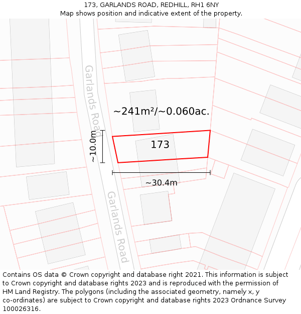 173, GARLANDS ROAD, REDHILL, RH1 6NY: Plot and title map