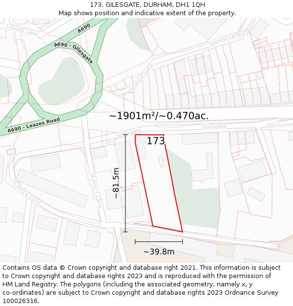 173, GILESGATE, DURHAM, DH1 1QH: Plot and title map