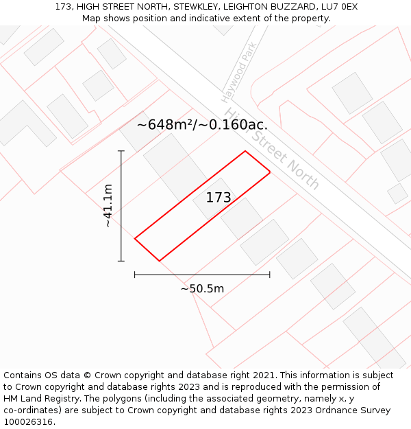 173, HIGH STREET NORTH, STEWKLEY, LEIGHTON BUZZARD, LU7 0EX: Plot and title map