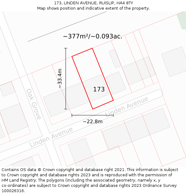 173, LINDEN AVENUE, RUISLIP, HA4 8TY: Plot and title map