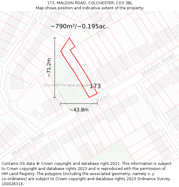 173, MALDON ROAD, COLCHESTER, CO3 3BL: Plot and title map