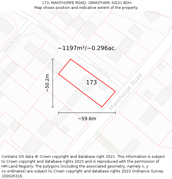 173, MANTHORPE ROAD, GRANTHAM, NG31 8DH: Plot and title map