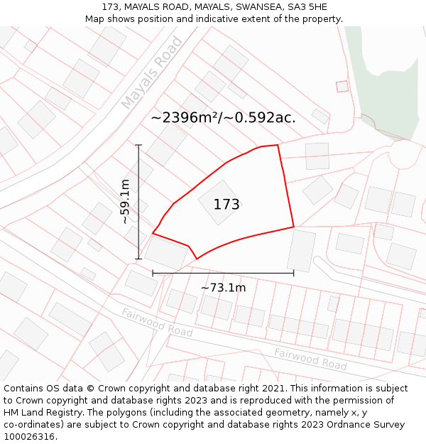 173, MAYALS ROAD, MAYALS, SWANSEA, SA3 5HE: Plot and title map