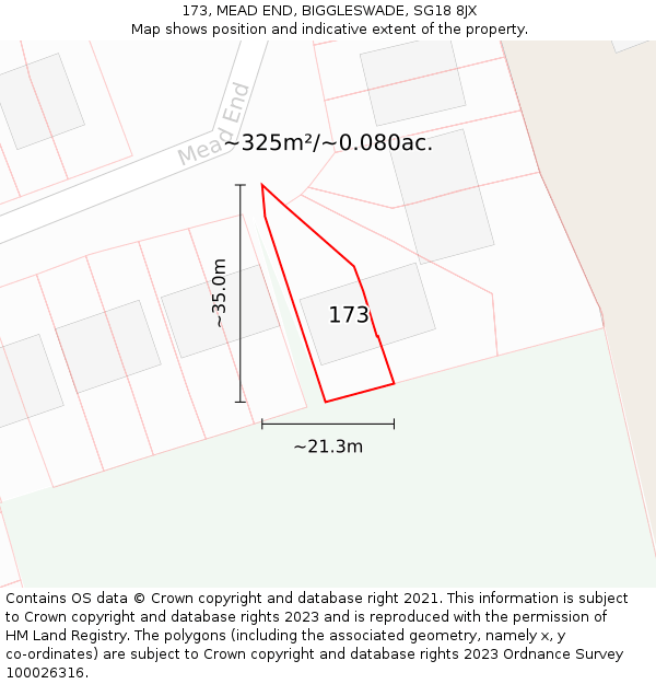 173, MEAD END, BIGGLESWADE, SG18 8JX: Plot and title map