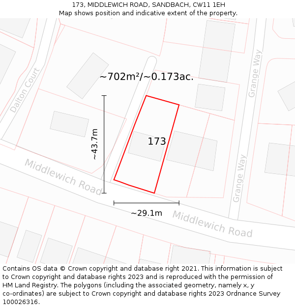 173, MIDDLEWICH ROAD, SANDBACH, CW11 1EH: Plot and title map