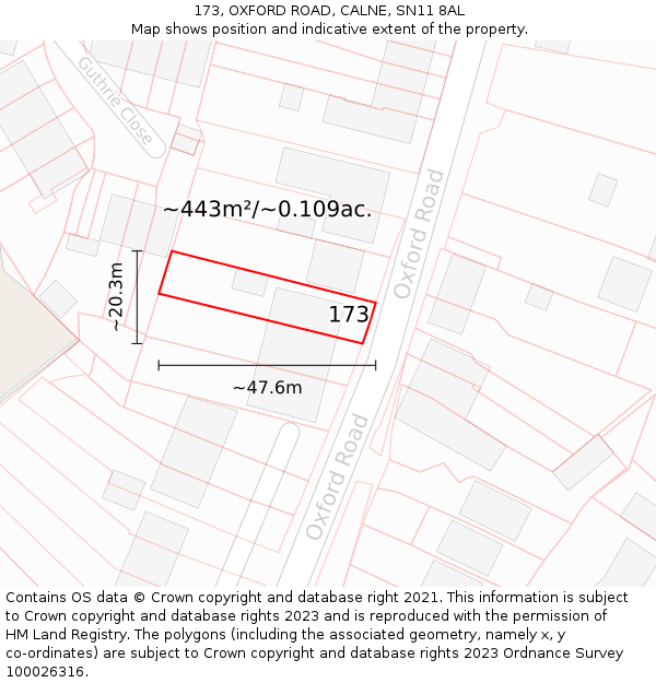 173, OXFORD ROAD, CALNE, SN11 8AL: Plot and title map