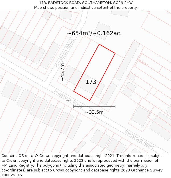 173, RADSTOCK ROAD, SOUTHAMPTON, SO19 2HW: Plot and title map