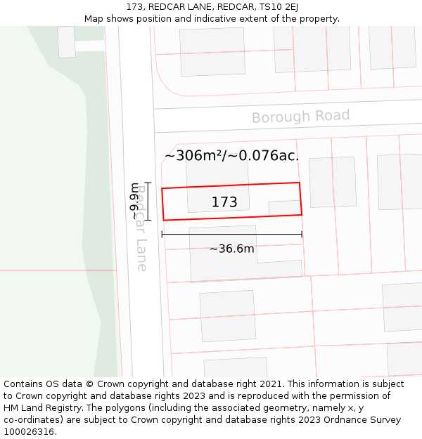 173, REDCAR LANE, REDCAR, TS10 2EJ: Plot and title map