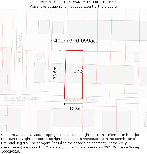 173, SELWYN STREET, HILLSTOWN, CHESTERFIELD, S44 6LT: Plot and title map